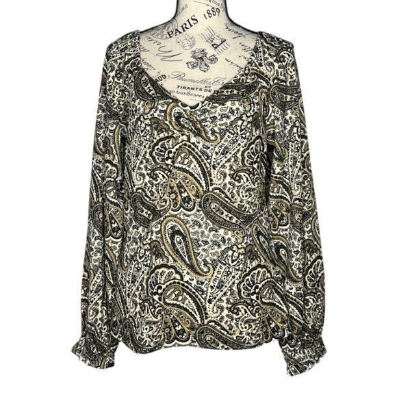 Michael Michael Kors (M) Paisley Print V-Neck Rouched Chest Puff Sleeve Blouse - Picture 1 of 12